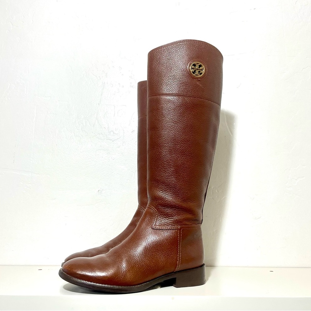 Tory Burch Junction Tumbled Leather Low Heel Knee High Riding Boots - Picture 3 of 16